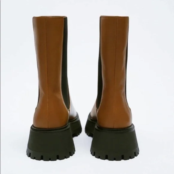 Zara woman light brown leather lug sole ankle boots NWT size 9 - Picture 11 of 11